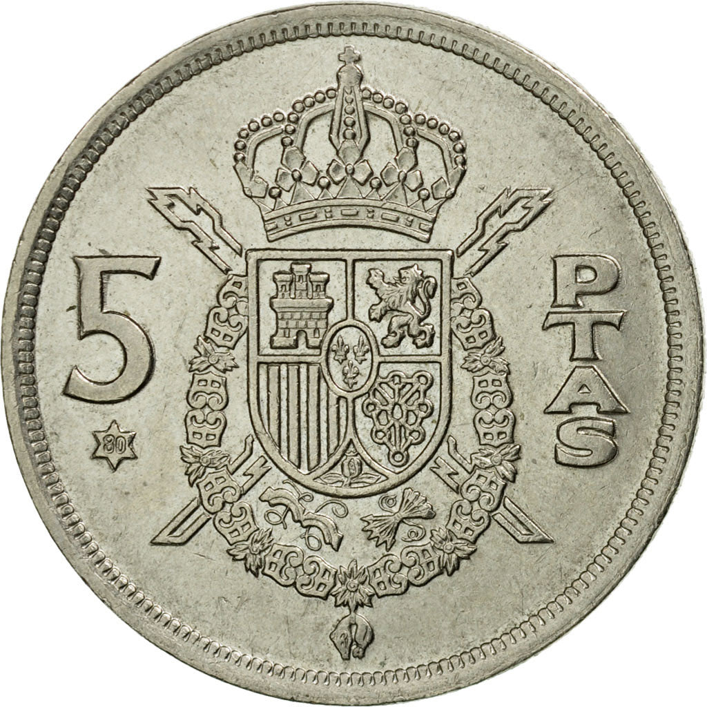 Moneta, Hiszpania, Juan Carlos I, 5 Pesetas, 1980, EF(40-45), Miedź-Nikiel