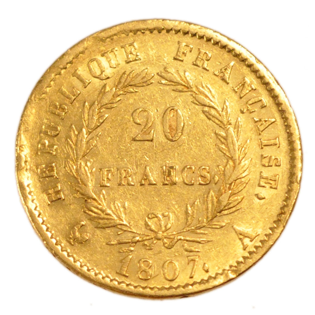 FRANCE, Napoléon I, 20 Francs, 1807, Paris, EF(40-45), Gold, Gadoury #1024, 6.30