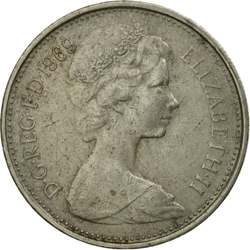 Coin, Great Britain, Elizabeth II, 5 New Pence, 1969, VF(20-25), Copper-nickel