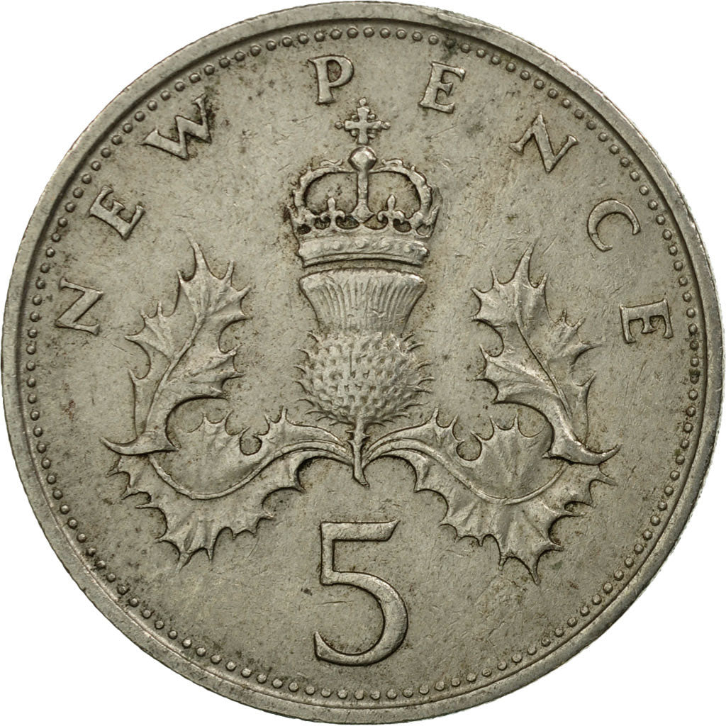 Coin, Great Britain, Elizabeth II, 5 New Pence, 1969, VF(20-25), Copper-nickel