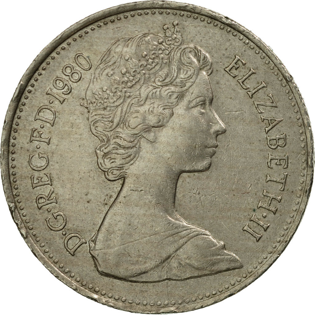 Coin, Great Britain, Elizabeth II, 5 New Pence, 1980, VF(20-25), Copper-nickel
