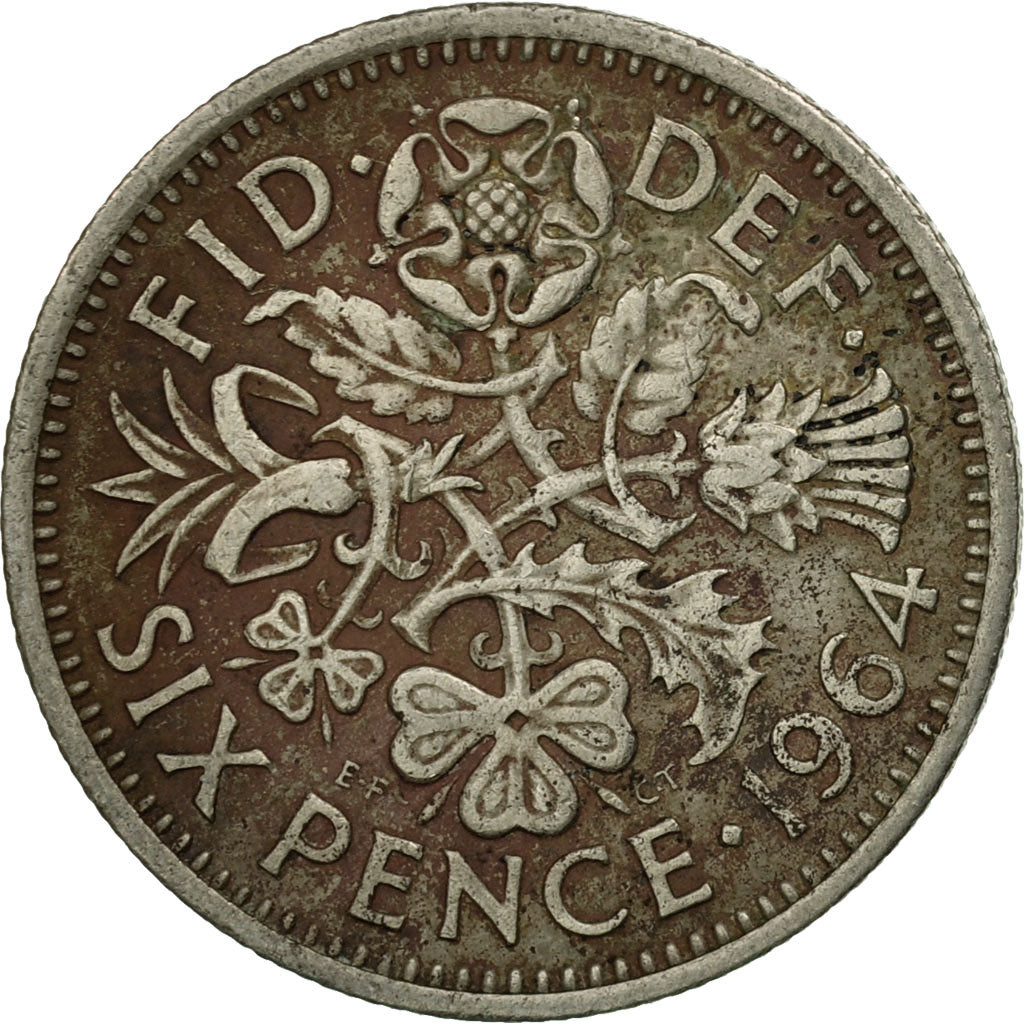 Coin, Great Britain, Elizabeth II, 6 Pence, 1964, VF(20-25), Copper-nickel