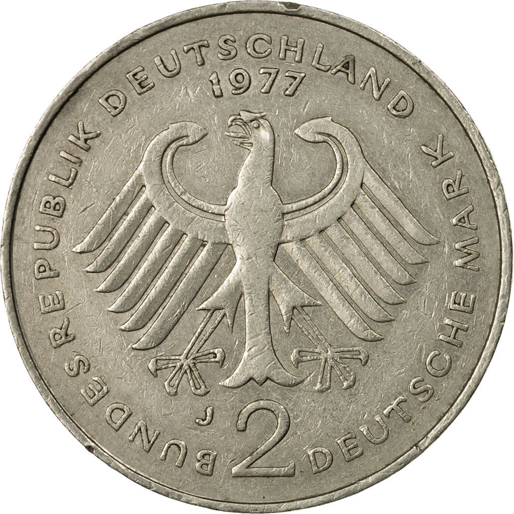 Moneda, ALEMANIA - REPÚBLICA FEDERAL, 2 Mark, 1977, Hambourg, MBC, Cobre -