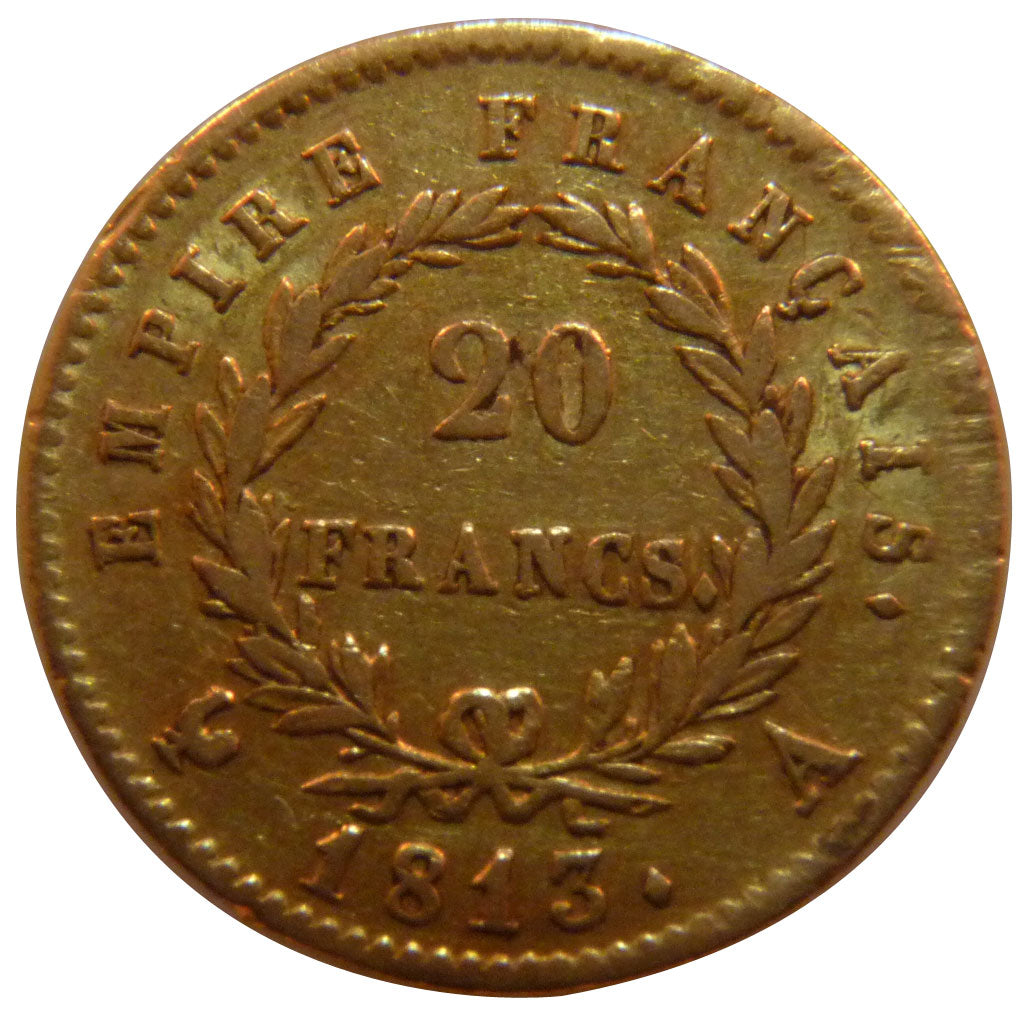 FRANCE, Napoléon I, 20 Francs, 1813, Paris, KM #695.1, EF(40-45), Gold, Gadoury 