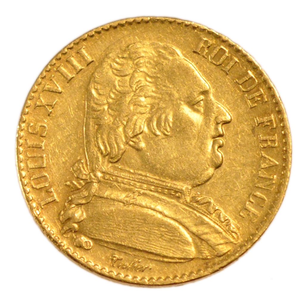 Francia, Louis XVIII, Louis XVIII, 20 Francs, 1815, Paris, BB+, Oro, Gadoury:...
