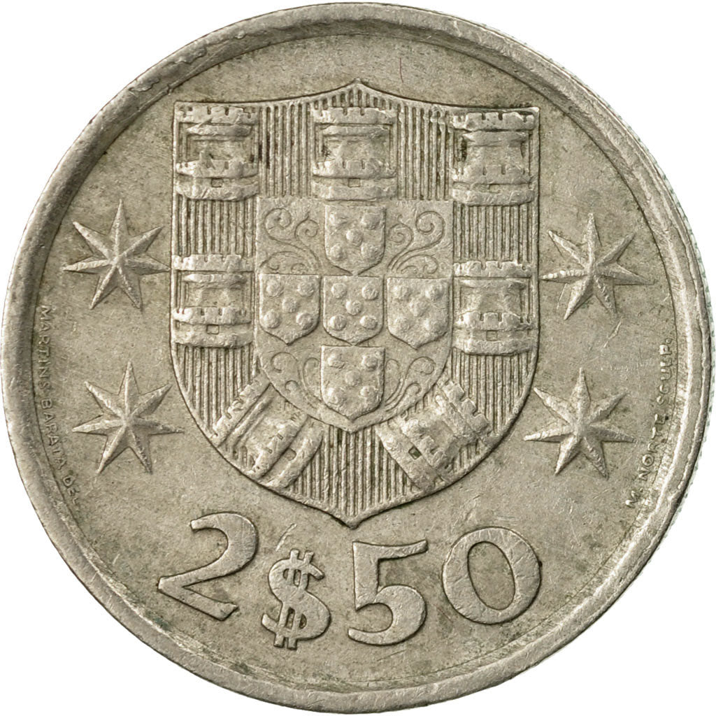 Munten, Portugal, 2-1/2 Escudos, 1977, FR+, Copper-nickel, KM:590
