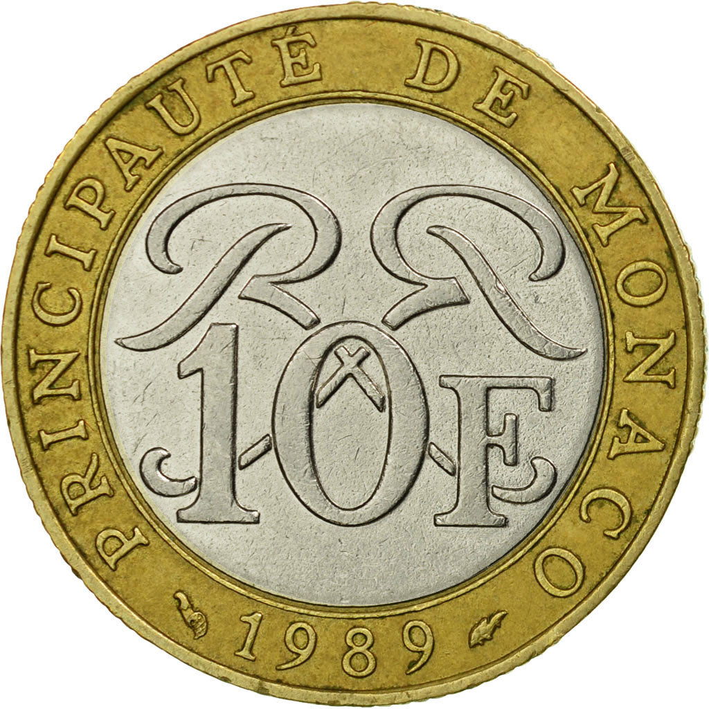 Coin, Monaco, Rainier III, 10 Francs, 1989, EF(40-45), Bi-Metallic, KM:163