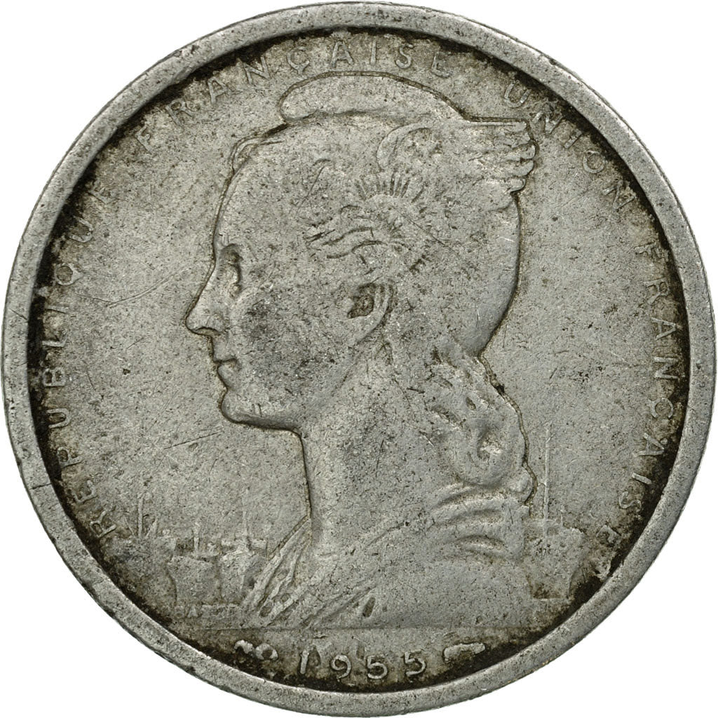 Coin, French West Africa, 2 Francs, 1955, Paris, VF(20-25), Aluminum, KM:4