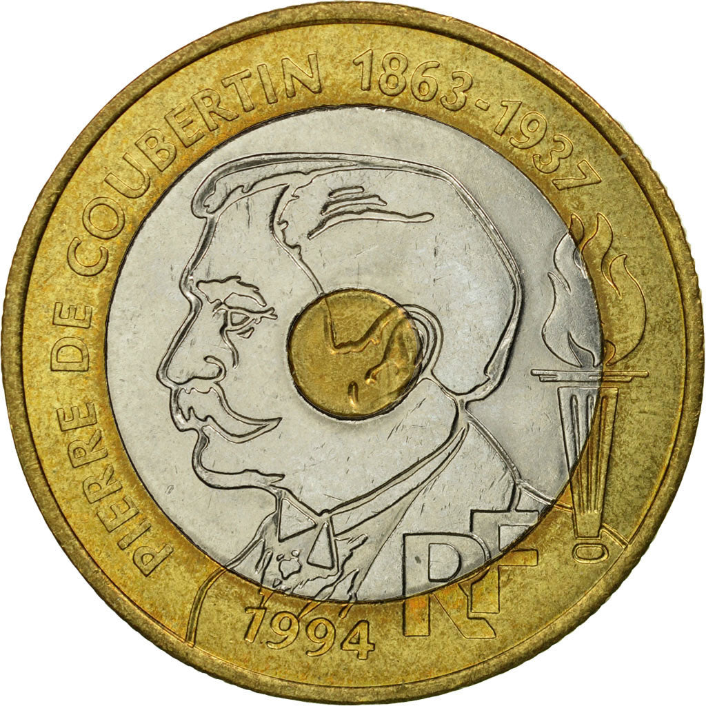 Moneda, Francia, Pierre de Coubertin, 20 Francs, 1994, Paris, MBC, Trimetálico