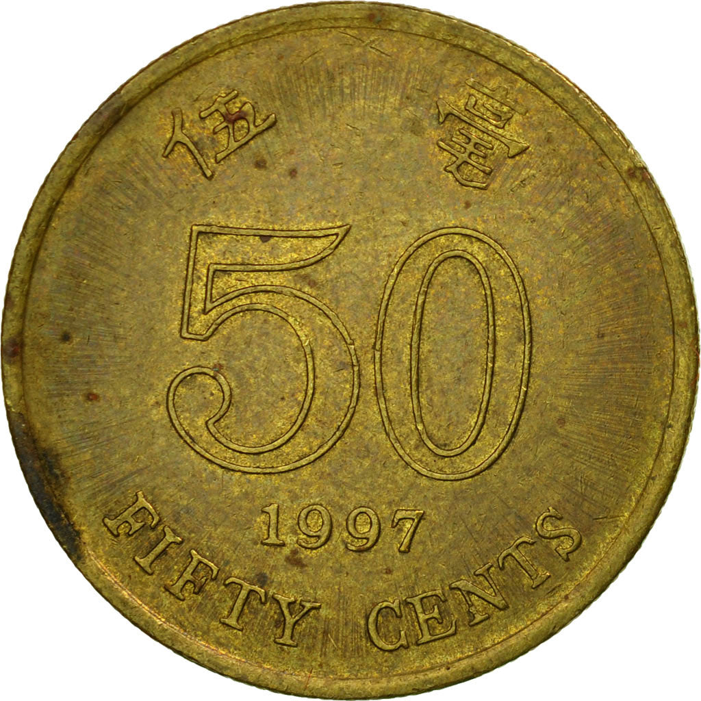Moneta, Hong Kong, Elizabeth II, 50 Cents, 1997, VF(20-25), Mosiądz platerowany