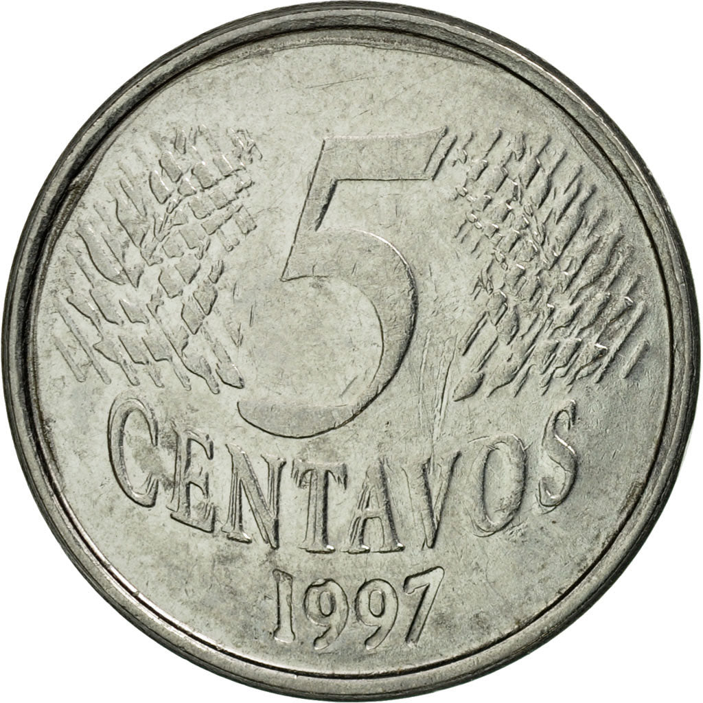 Münze, Brasilien, 5 Centavos, 1997, SS+, Stainless Steel, KM:632