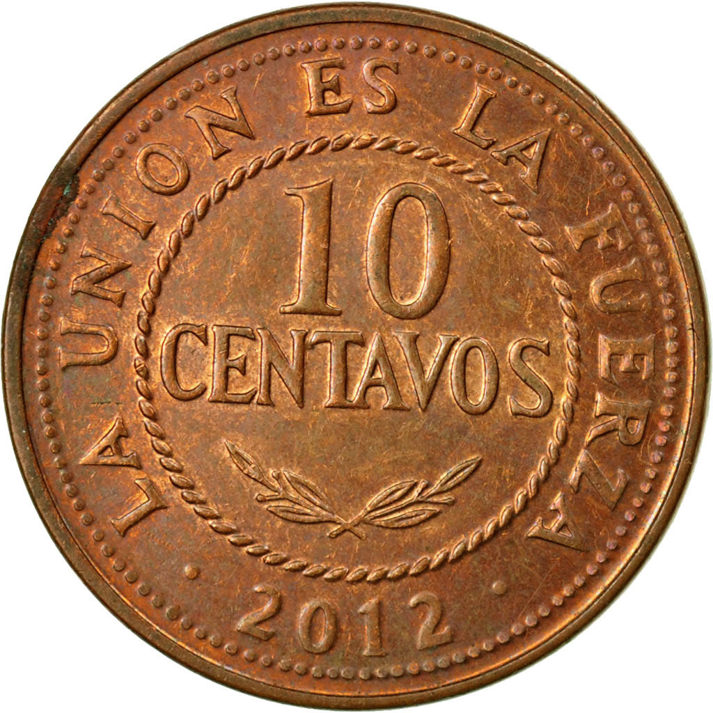 Moneda, Bolivia, 10 Centavos, 2012, MBC, Cobre chapado en acero, KM:214