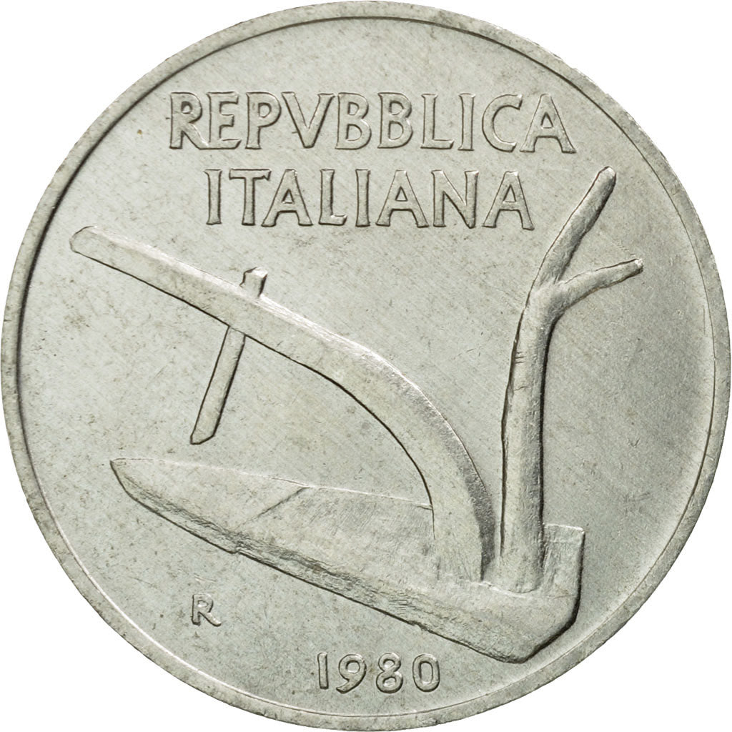 Coin, Italy, 10 Lire, 1980, Rome, AU(55-58), Aluminum, KM:93