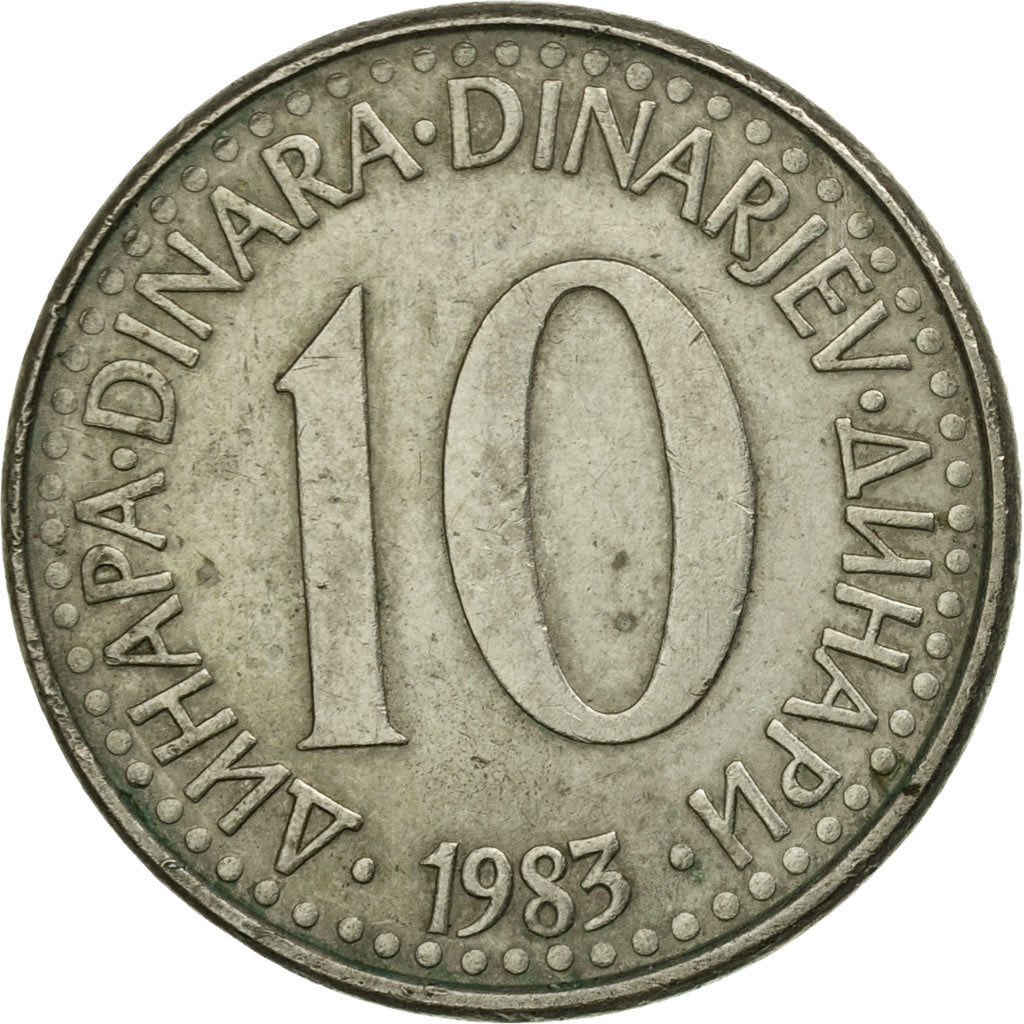 Moneta, Iugoslavia, 10 Dinara, 1983, MB+, Rame-nichel, KM:89
