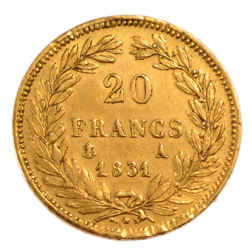FRANCE, Louis-Philippe, 20 Francs, 1831, Paris, AU(50-53), Gold, Gadoury #1030,.