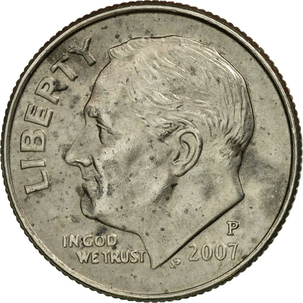 Coin, United States, Roosevelt Dime, Dime, 2007, U.S. Mint, Philadelphia