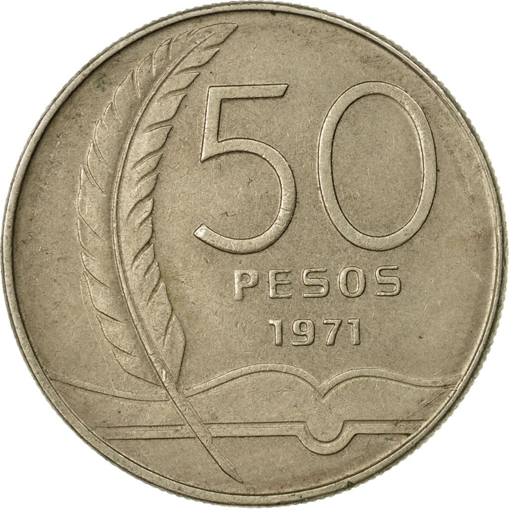 Moneta, Uruguay, 50 Pesos, 1971, Santiago, BB, Nichel-ottone, KM:58