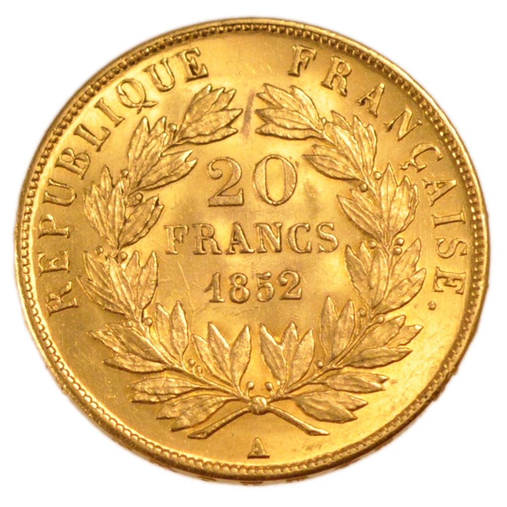 FRANCE, 20 Francs, 1852, Paris, MS(60-62), Gold, Gadoury #1060, 6.50