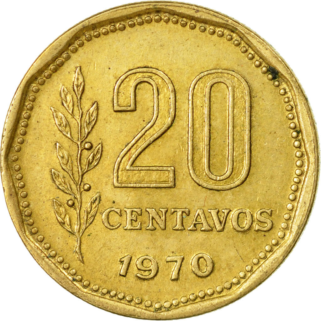 Coin, Argentina, 20 Centavos, 1970, EF(40-45), Aluminum-Bronze, KM:67