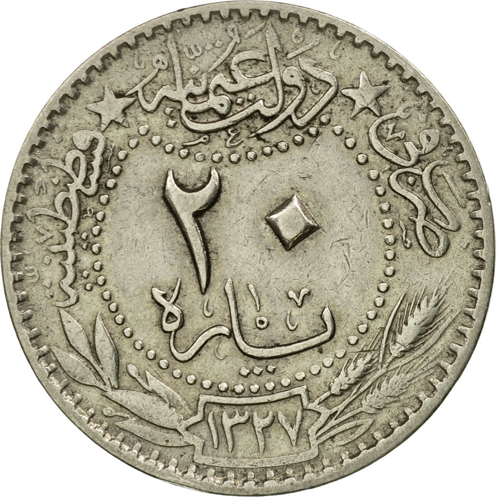 Coin, Turkey, Muhammad V, 20 Para, 1911, Qustantiniyah, EF(40-45), Nickel