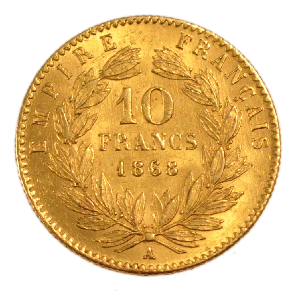FRANCE, Napoléon III, 10 Francs, 1868, Paris, AU(55-58), Gold, Gadoury #1015, 3.