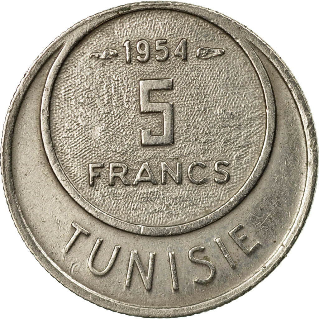 Moneta, Tunisia, Muhammad al-Amin Bey, 5 Francs, 1954, Paris, BB, Rame-nichel