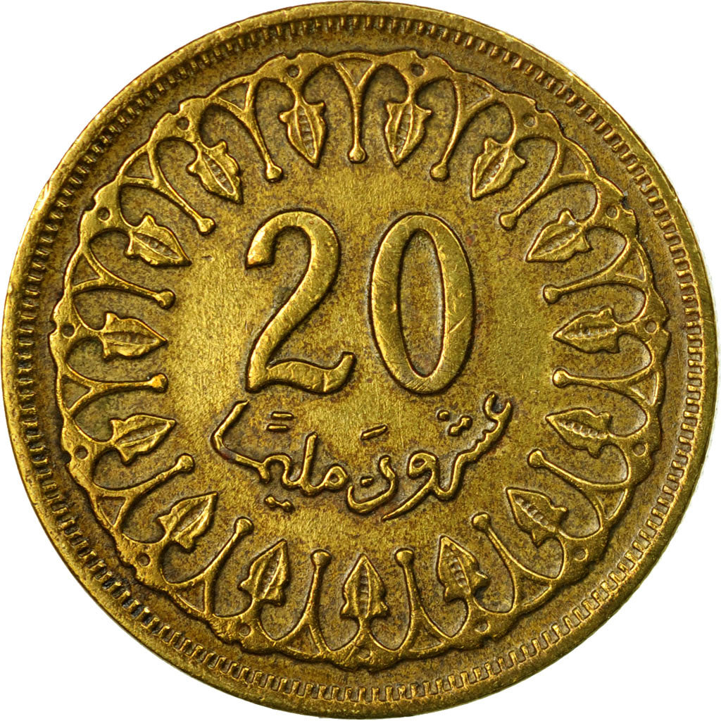 Coin, Tunisia, 20 Millim, 1960, Paris, VF(30-35), Brass, KM:307
