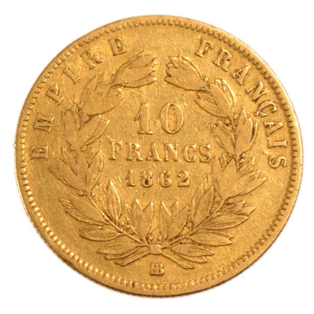 FRANCE, Napoléon III, 10 Francs, 1862, Strasbourg, VF(30-35), Gold, Gadoury #...