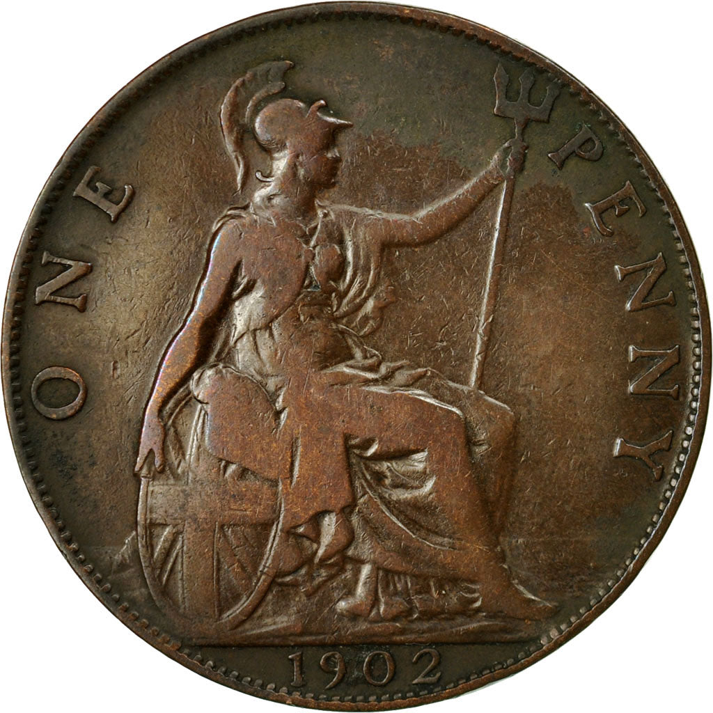 Coin, Great Britain, Edward VII, Penny, 1902, VF(30-35), Bronze, KM:794.1