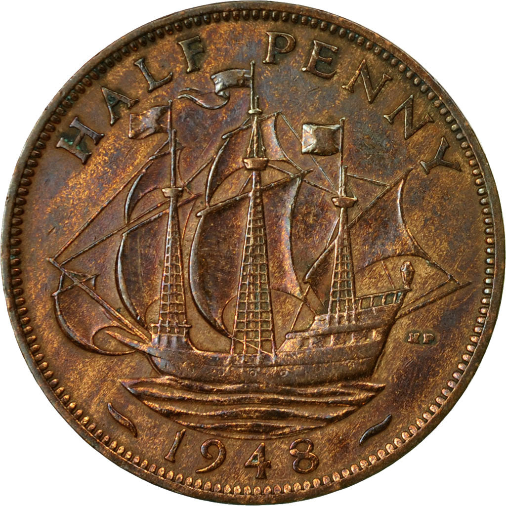 Coin, Great Britain, George VI, 1/2 Penny, 1948, EF(40-45), Bronze, KM:844