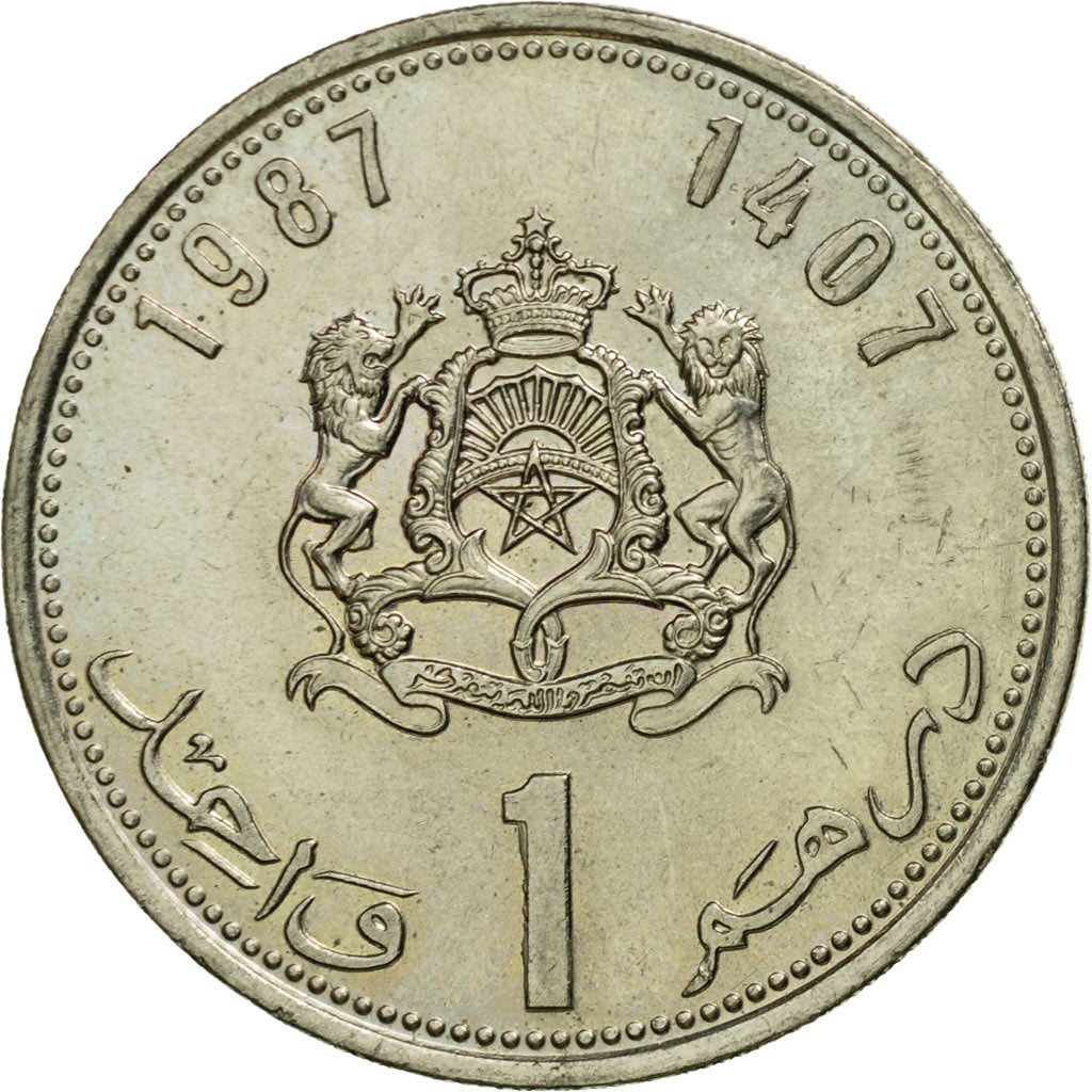 Coin, Morocco, al-Hassan II, Dirham, 1987, Paris, EF(40-45), Copper-nickel