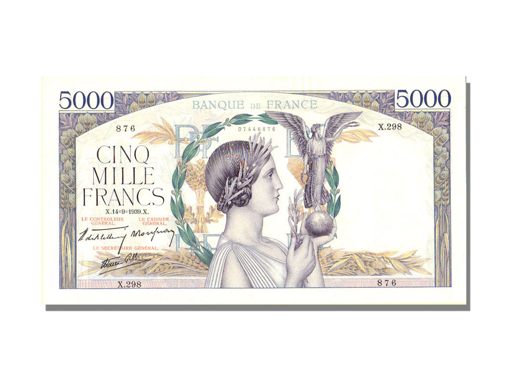 France, 5000 Francs, 5 000 F 1934-1944 ''Victoire'', 1939, KM #97a, 1939-09-14,.