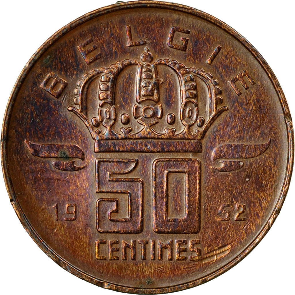 Coin, Belgium, 50 Centimes, 1952, EF(40-45), Bronze, KM:145