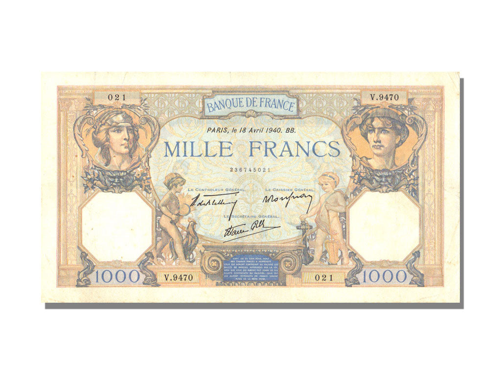 France, 500 Francs, 1 000 F 1927-1940 ''Cérès et Mercure'', 1940, KM #88c, 1...