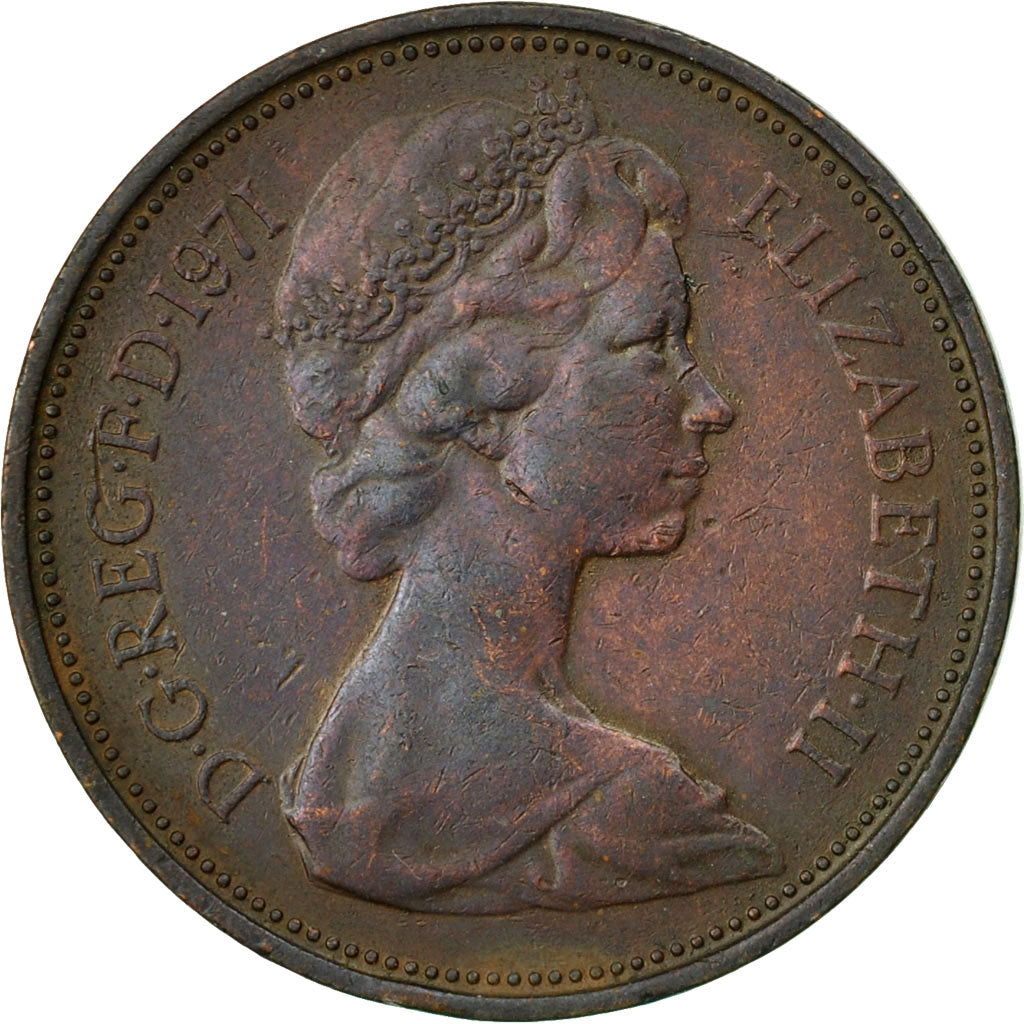Moneda, Gran Bretaña, Elizabeth II, 2 New Pence, 1971, BC+, Bronce, KM:916