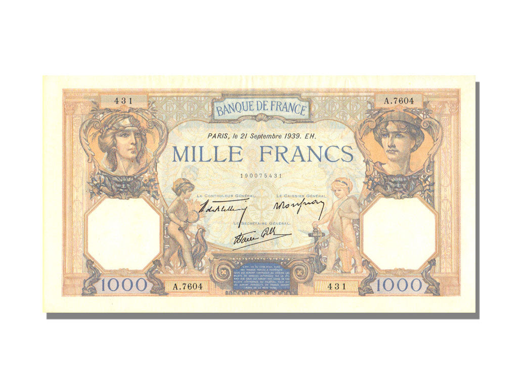 FRANCE, 1000 Francs, 1939, KM #88c, 1939-09-21, AU(55-58), Fayette #38.37