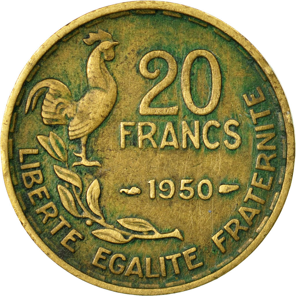 Moneta, Francia, Guiraud, 20 Francs, 1950, Paris, MB+, Alluminio-bronzo