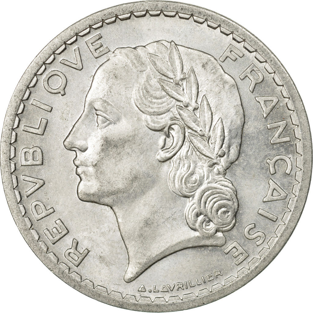 Moneda, Francia, Lavrillier, 5 Francs, 1946, Beaumont - Le Roger, MBC, Aluminio