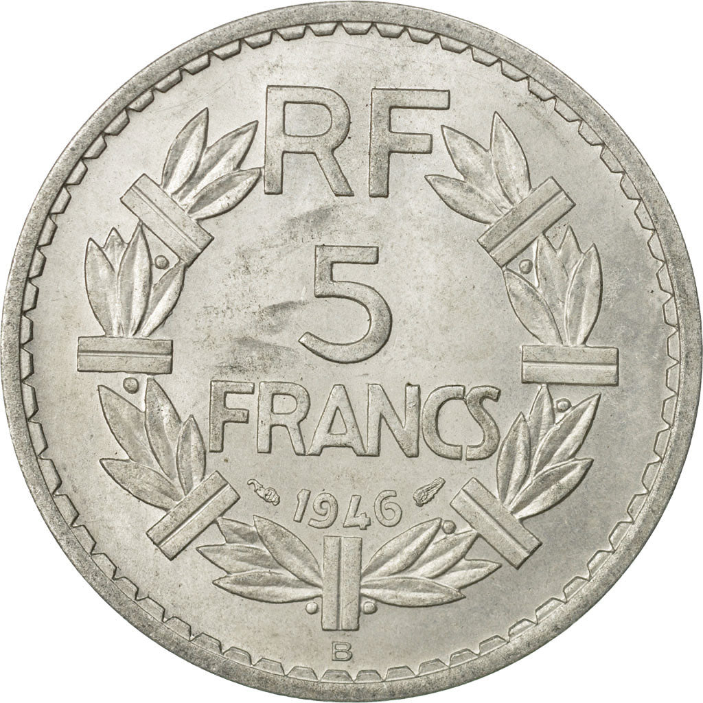 Moneda, Francia, Lavrillier, 5 Francs, 1946, Beaumont - Le Roger, MBC, Aluminio