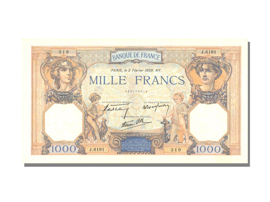 Francia, 500 Francs, 1 000 F 1927-1940 ''Cérès et Mercure'', 1939, KM:88c,...