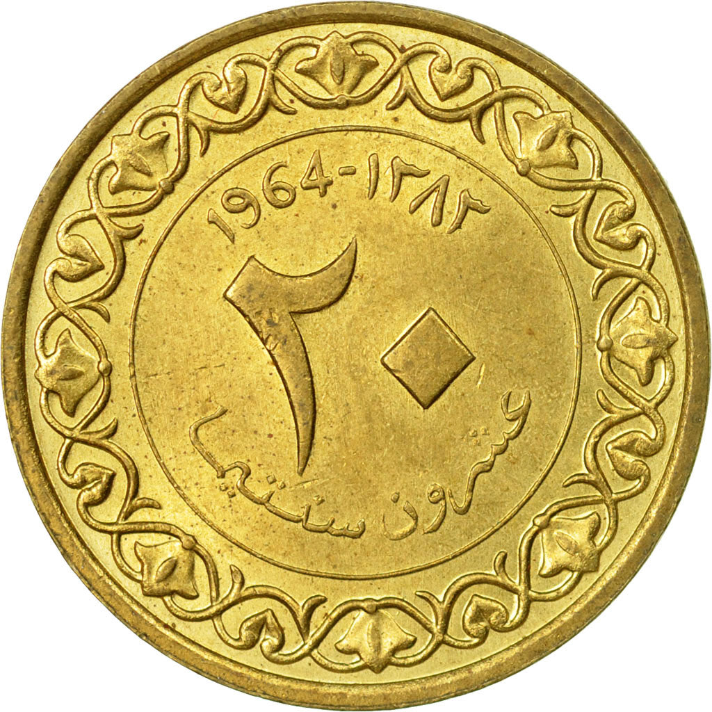 Coin, Algeria, 20 Centimes, 1964/AH1383, Paris, EF(40-45), Aluminum-Bronze