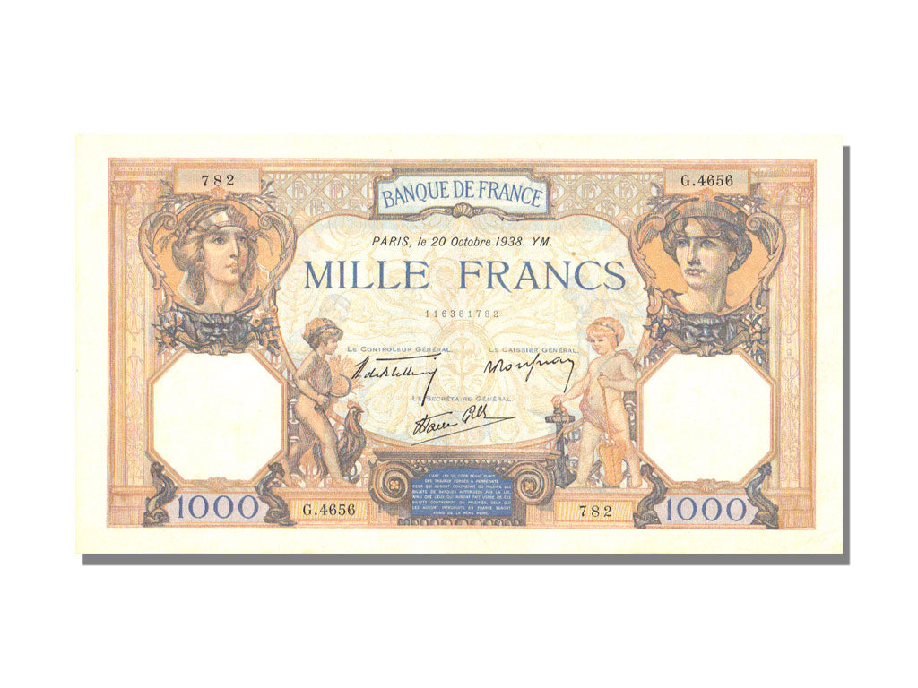 France, 500 Francs, 1 000 F 1927-1940 ''Cérès et Mercure'', 1938, KM #88c, 1...