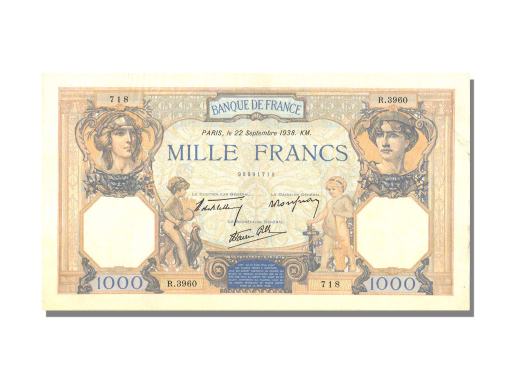 France, 500 Francs, 1 000 F 1927-1940 ''Cérès et Mercure'', 1938, KM #88c, 1...