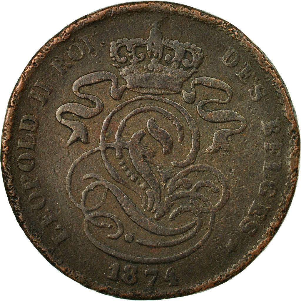Münze, Belgien, Leopold II, 2 Centimes, 1874, SS, Kupfer, KM:35.1