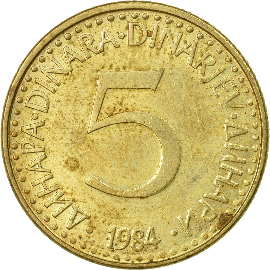 Moneta, Iugoslavia, 5 Dinara, 1984, MB, Nichel-ottone, KM:88