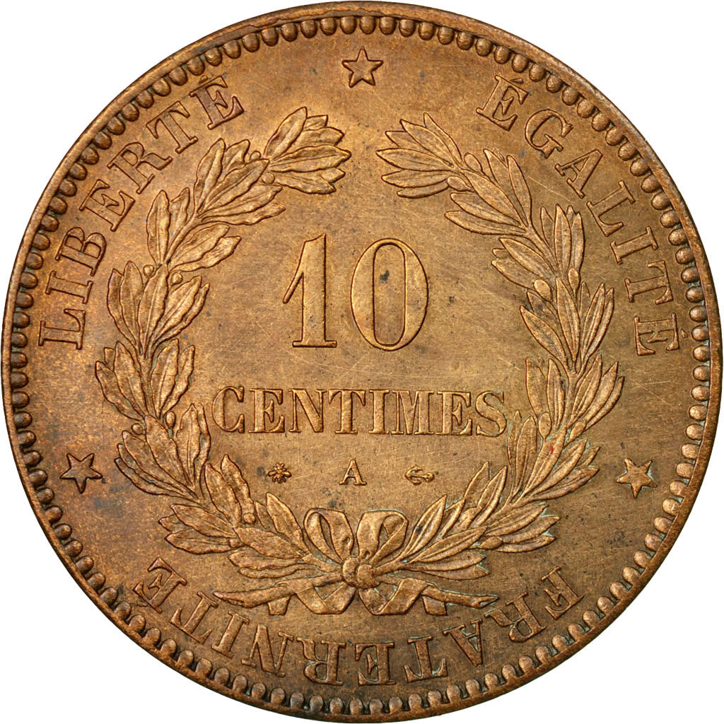 Coin, France, Cérès, 10 Centimes, 1871, Paris, AU(50-53), Bronze, KM:815.1, Le