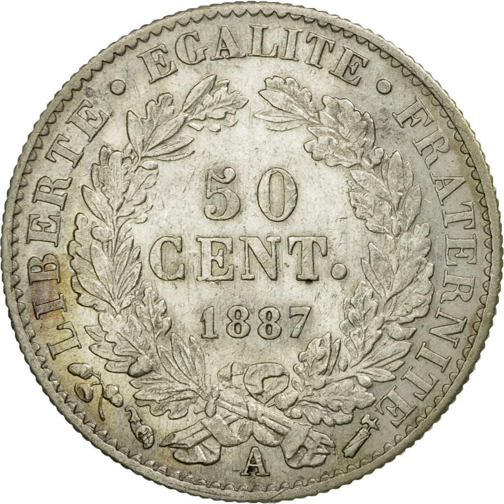 Coin, France, Cérès, 50 Centimes, 1887, Paris, EF(40-45), Silver, KM:834.1