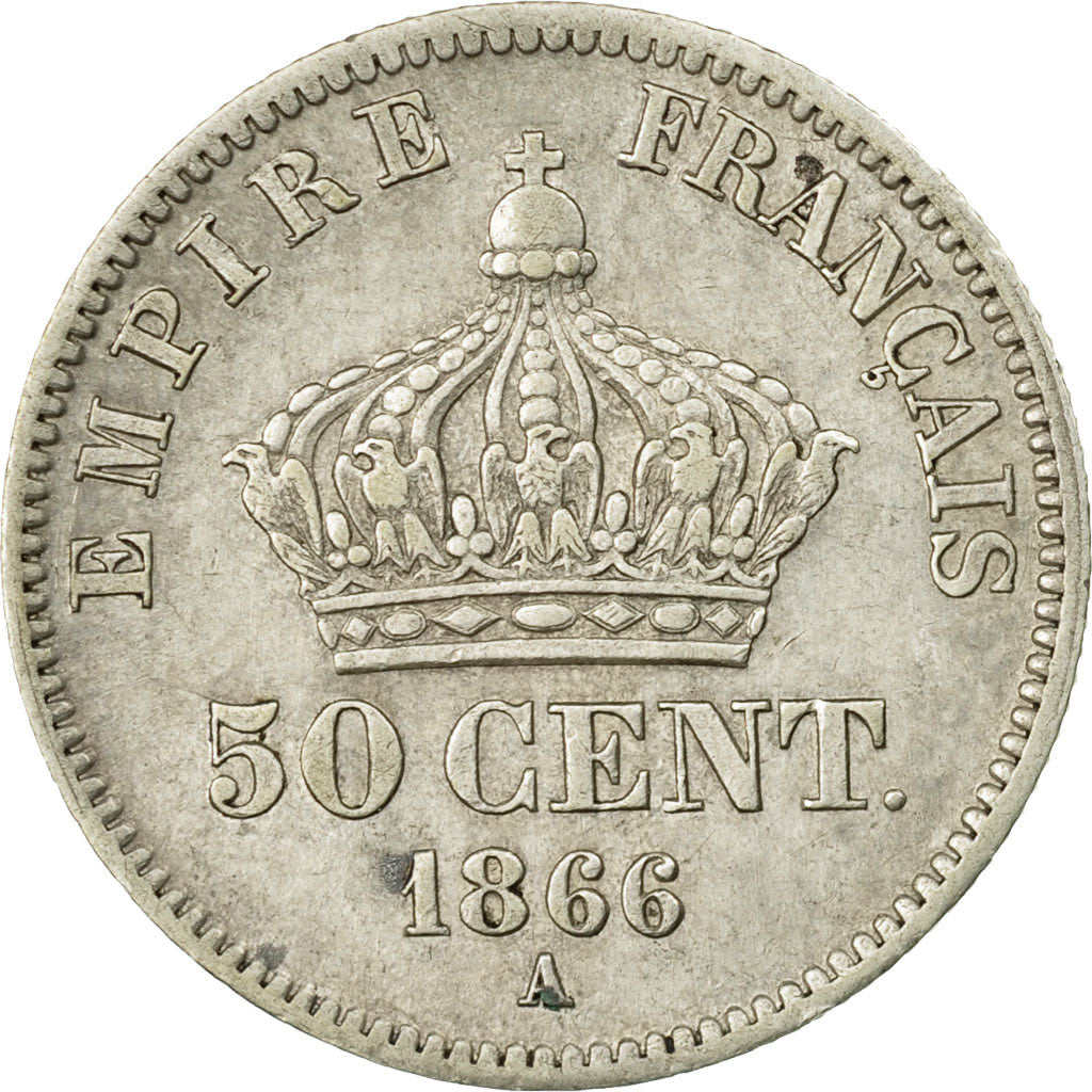 Moneda, Francia, Napoleon III, Napoléon III, 50 Centimes, 1866, Paris, MBC+