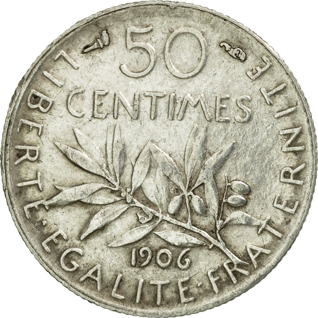 Coin, France, Semeuse, 50 Centimes, 1906, Paris, AU(55-58), Silver, KM:854