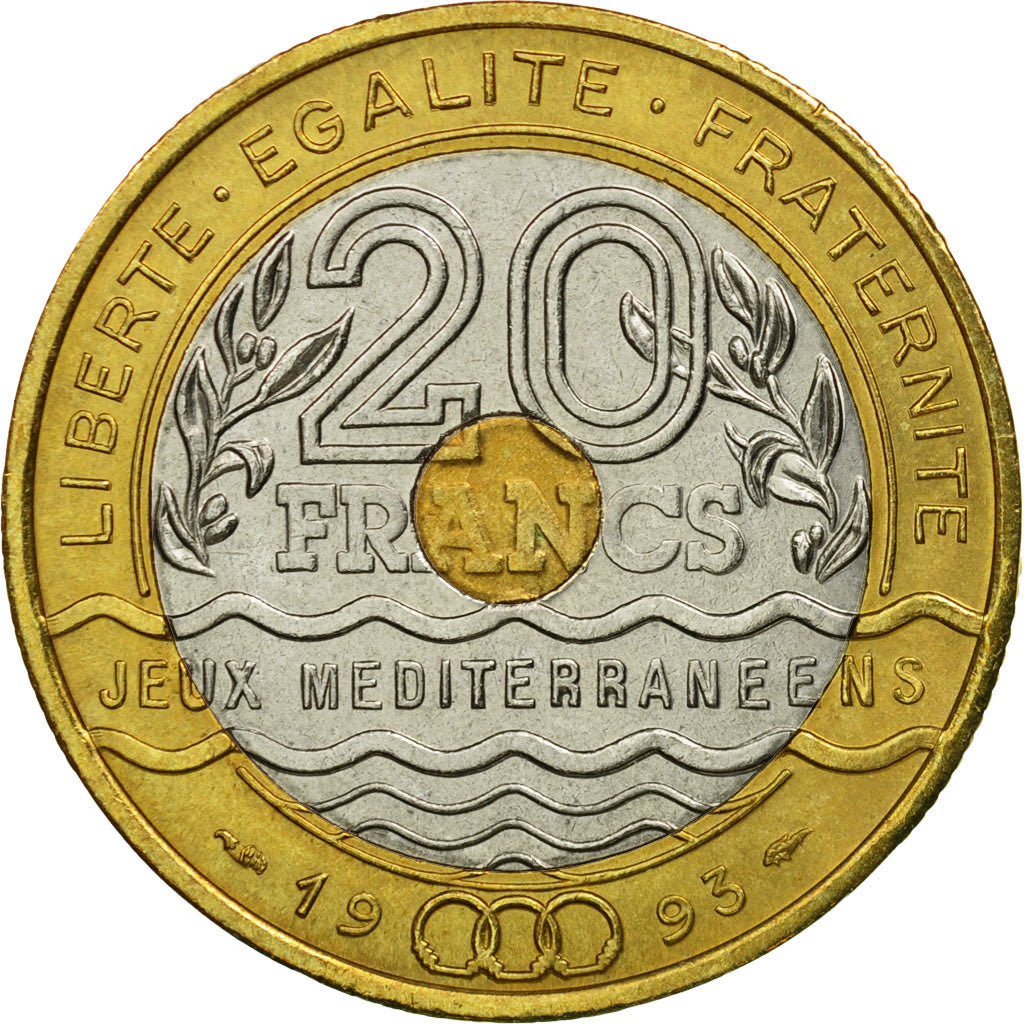 Coin, France, Jeux Méditerranéens, 20 Francs, 1993, Paris, AU(55-58)
